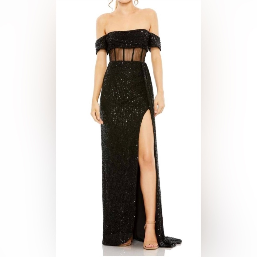 MAC DUGGAL Illusion Midriff Corset Off-The-Shoulder Dress In Black Size 4